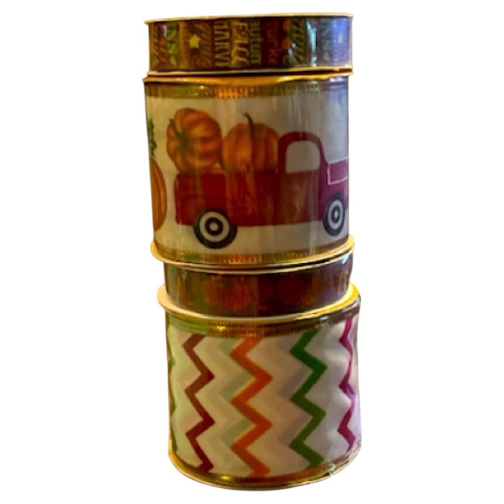 4~Autumn Fall Pumpkins Farm Trucks 2~Wire-edge Ribbon 9fts & 2~Ribbon 3 yards